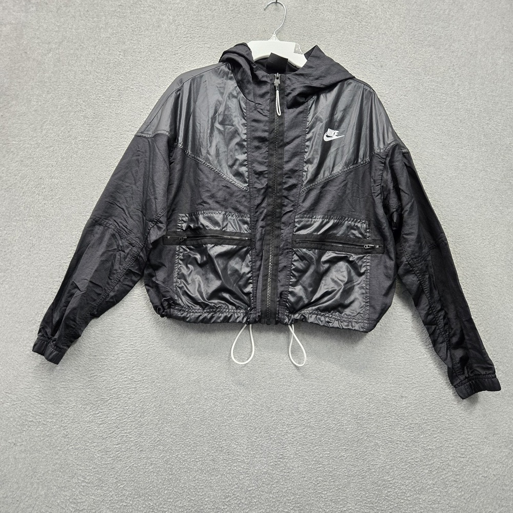 Nike Women Activewear Jacket M Black Sportswear Windrunner Cargo Nylon Cropped